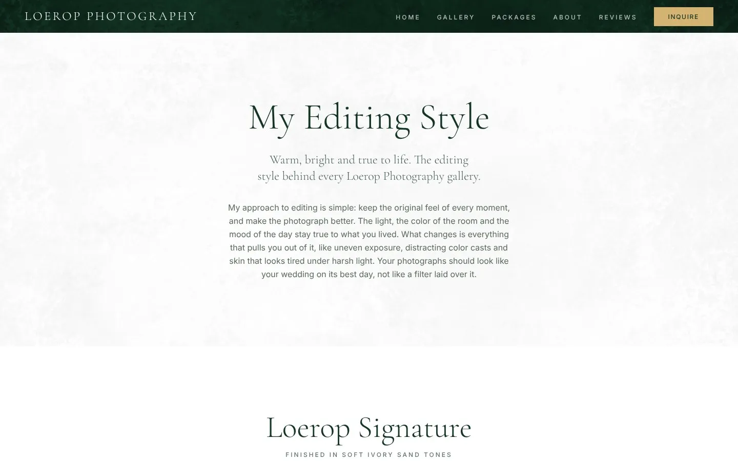 The My Editing Style page introducing the Loerop Signature look
